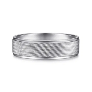 14K Gold 6mm - Diagonal Brushed Finish Men's Wedding Band