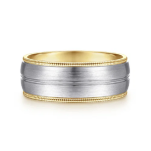 14K Two-Tone Gold 8mm - Grooved Center Milgrain Men's Wedding Band