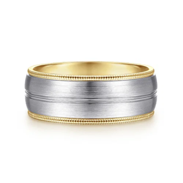 14K Two-Tone Gold 8mm – Grooved Center Milgrain Men’s Wedding Band Gabriel 40