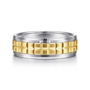 14K Two-Tone Gold 7mm - Square Carved Men's Wedding Band