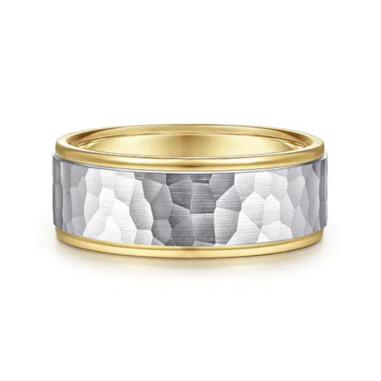 14K Two-Tone Gold 8mm – Hammered Finish Men’s Wedding Band Gabriel 14
