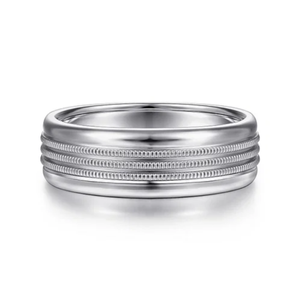 14K Two-Tone Gold 7mm - Milgrain Channel Men's Wedding Band - Image 9