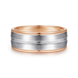 14K Two-Tone Gold 8mm - Satin Finish Grooved Channel Men's Wedding Band