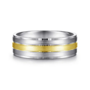 14K Two-Tone Gold 7mm – Three-Row Satin Men’s Wedding Band Gabriel 32