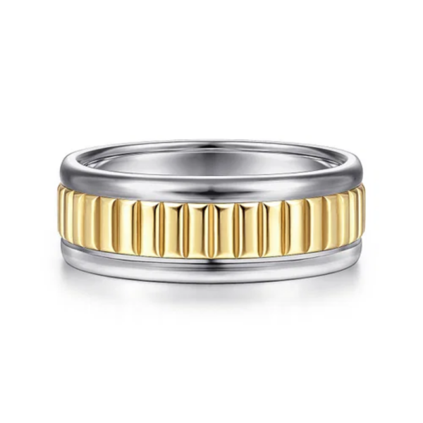 14K Two-Tone Gold 8mm - Carved High Polish Men's Wedding Band - Image 5