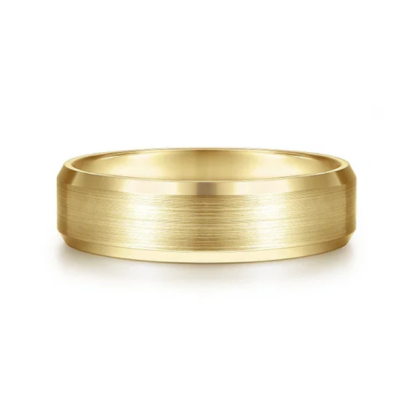 14K Gold 6mm - Satin Finish Beveled Edge Men's Wedding Band