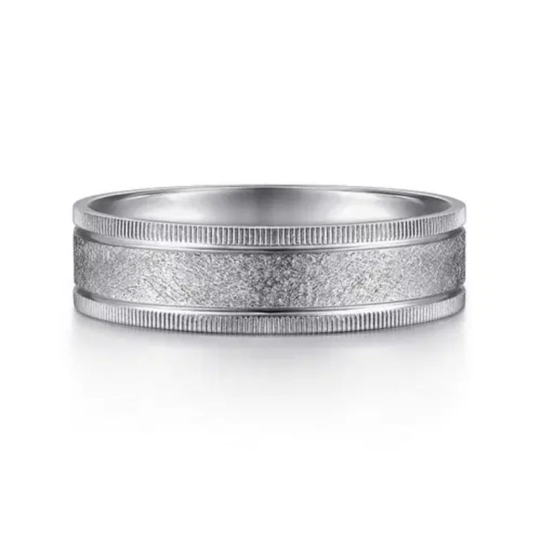 14K Gold 6mm – Sandblast Vertical Etching Men’s Wedding Band Gabriel 22
