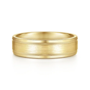 14K Gold 6mm – Satin Finish Milgrain Accent Men’s Wedding Band Gabriel 44