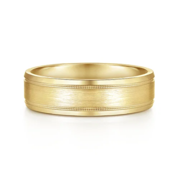 14K Gold 6mm - Satin Finish Milgrain Accent Men's Wedding Band - Image 5