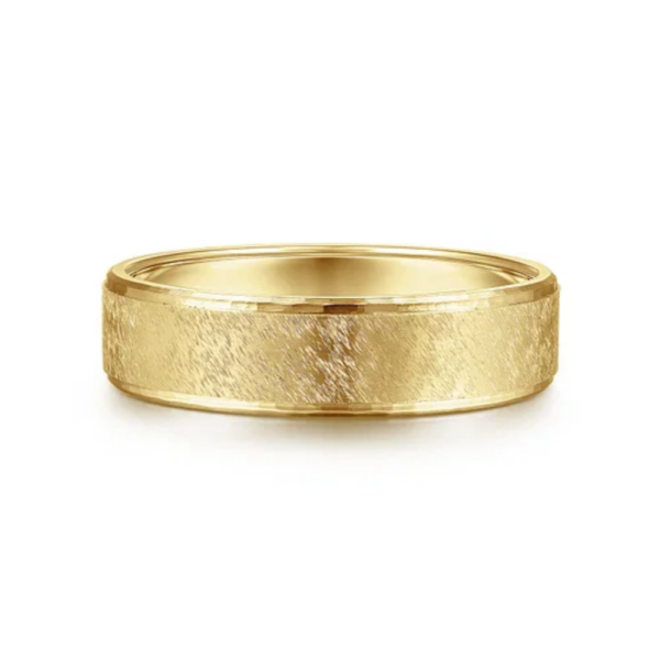 14K Gold 6mm - Horizontal Brush Finish Men's Wedding Band - Image 5