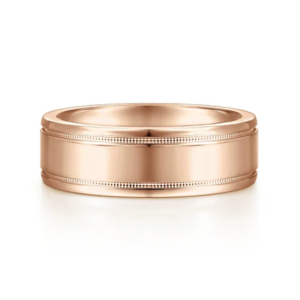 14K Gold 7mm - Milgrain Accented Men's Wedding Band - Image 9