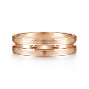 14K Gold 6mm – Satin Finish Carved Accents Men’s Wedding Band Gabriel 22