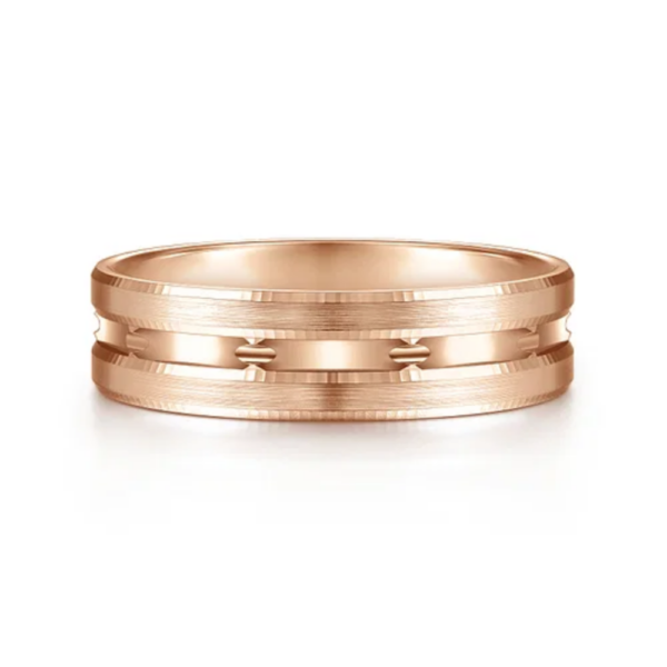 14K Gold 6mm - Satin Finish Carved Accents Men's Wedding Band - Image 9