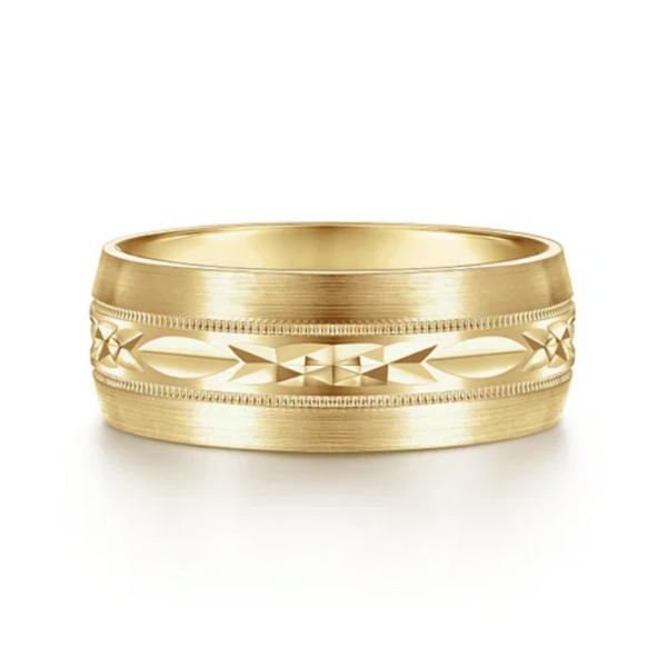 14K Gold 8mm - Diamond Cut Center Men's Wedding Band - Image 5