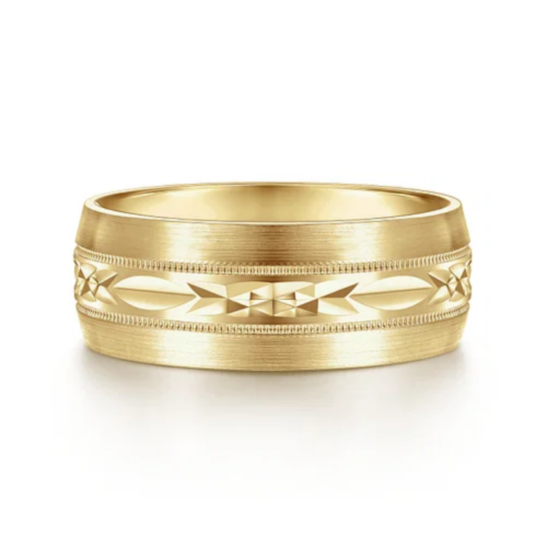 14K Gold 8mm – Diamond Cut Center Men’s Wedding Band Gabriel 18