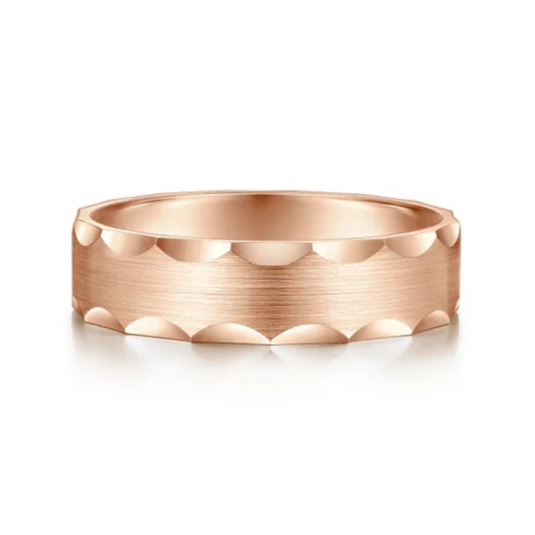 14K Gold 6mm - Satin Grooved Edge Men's Wedding Band - Image 5
