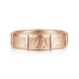 14K Gold 6mm - Hammered Station Men's Wedding Band