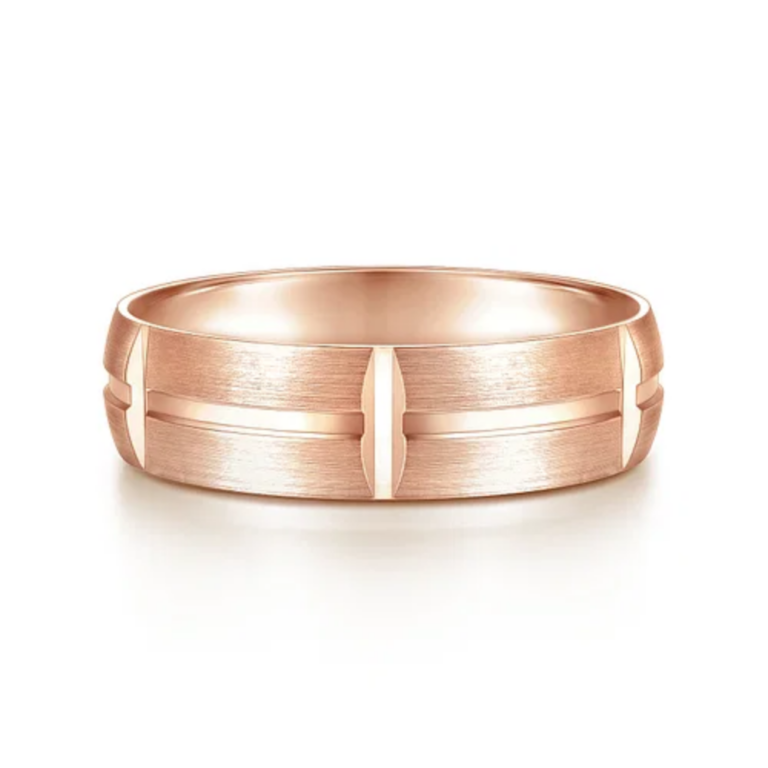14K Gold 6mm – Satin Carved Station Men’s Wedding Band Gabriel 21