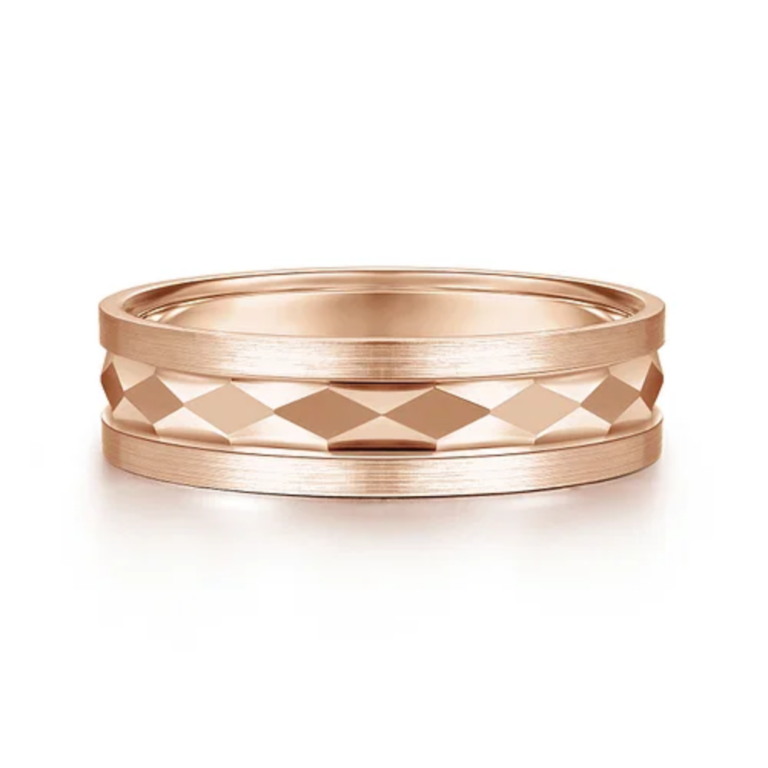 14K Gold 6mm – Satin Diamond Cut Men’s Wedding Band Gabriel 22