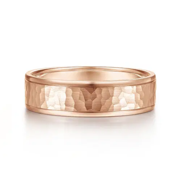 14K Gold 6mm - Flat Hammered Finish Men's Wedding Band - Image 9