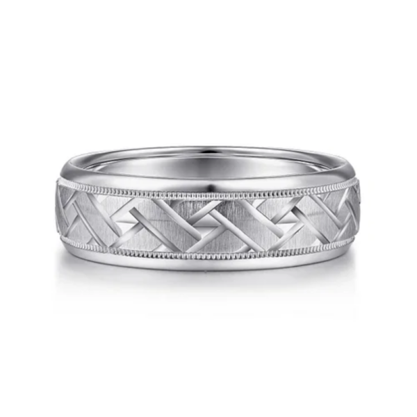 14K Gold 7mm - Satin Woven Men's Wedding Band - Image 5