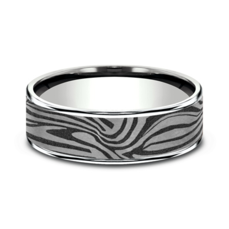 14K Gold and Tantalum 7.5mm – Lava Pattern Men’s Wedding Band Ammara Stone 28