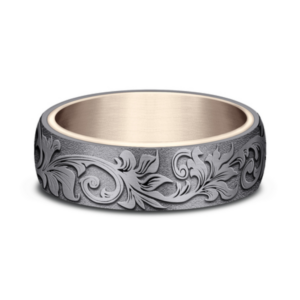 14K Gold and Tantalum 6.5mm - Vintage Script Men's Wedding Band