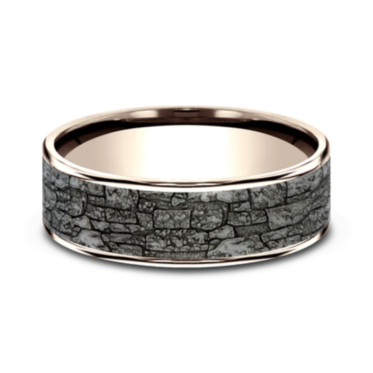 14K Gold and Tantalum 7.5mm – Rock Wall Men’s Wedding Band Ammara Stone 11