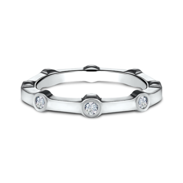 14K Gold Bezel Set Stationed Diamond Wedding Band