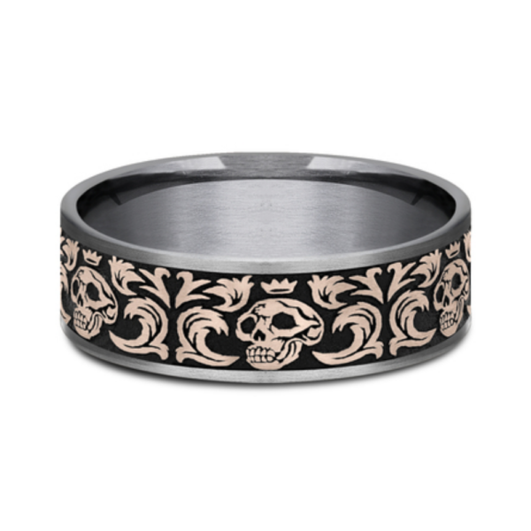 14K Gold and Tantalum 7.5mm - Skull Men's Wedding Band - Image 7