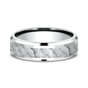 14K Gold 6mm - Lava Rock Beveled Men's Wedding Band