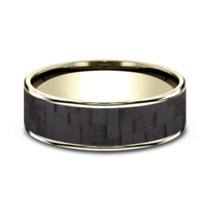 14K Gold and Carbon Fiber 6.5mm - Twilled Men's Wedding Band