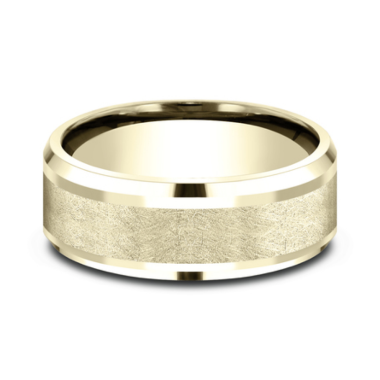 14K Gold 8mm – Swirl Center Men’s Wedding Band Benchmark 19