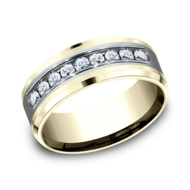 14K Two-Tone Gold Channel Set Diamond Men’s Wedding Band Benchmark 9