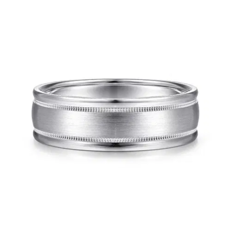 14K Gold 7mm – Satin Finish Milgrain Channels Men’s Wedding Band Gabriel 22