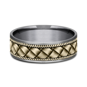 14K Gold and Tantalum 7.5mm - Basket Weave Men's Wedding Band