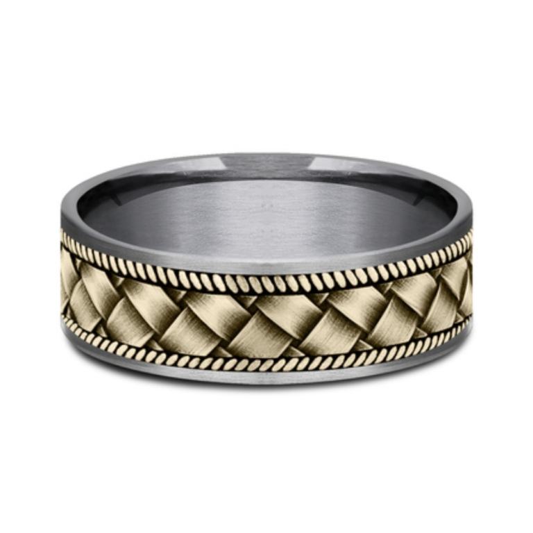 14K Gold and Tantalum 7.5mm – Basket Weave Men’s Wedding Band Ammara Stone 10