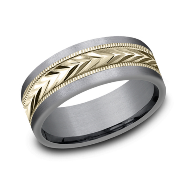 14K Gold and Tantalum 8mm - Wheat Milgrain Men's Wedding Band - Image 2