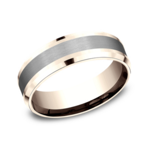 14K Gold and Tantalum 7mm - Satin Beveled Men's Wedding Band