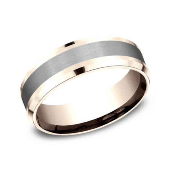 14K Gold and Tantalum 7mm - Satin Beveled Men's Wedding Band - Image 2
