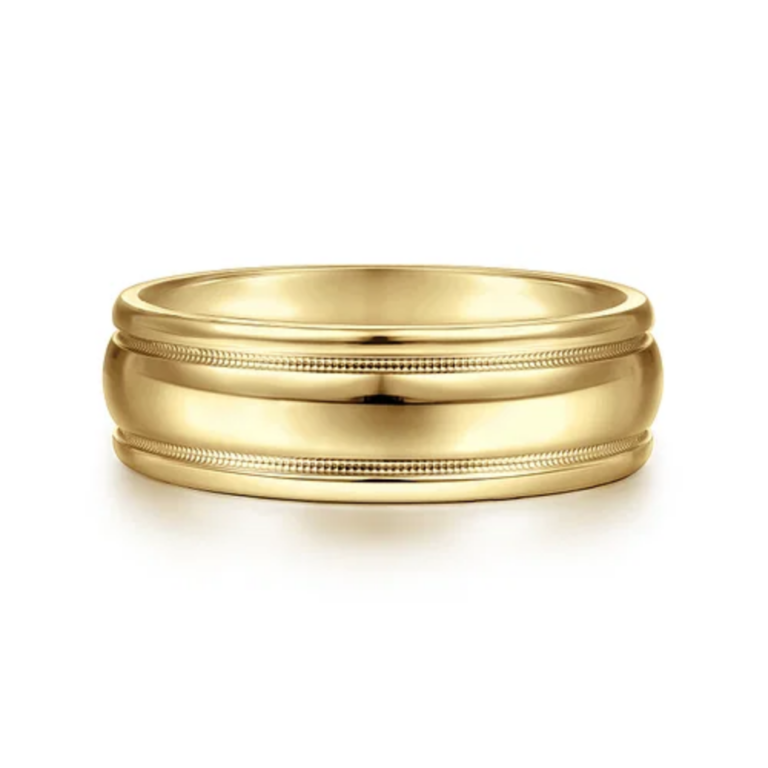 14K Gold 7mm – High Polish Milgrain Channel Men’s Wedding Band Gabriel 22
