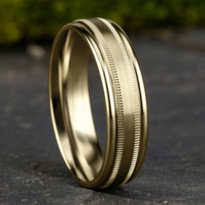14K Gold 6.5mm – Satin Milgrain Men’s Wedding Band Benchmark 36