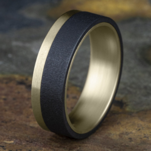 14K Gold and Tantalum 7mm – Wire Off-Center Men’s Wedding Band Ammara Stone 18