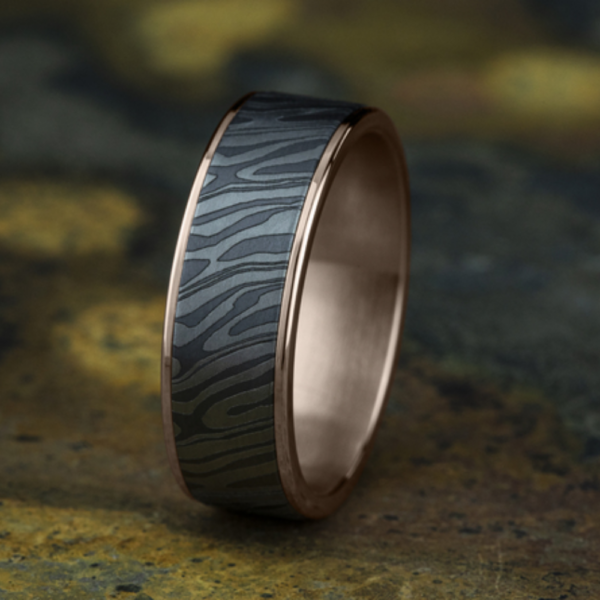 14K Gold and Tantalum 7.5mm - Stripe Men's Wedding Band - Image 9