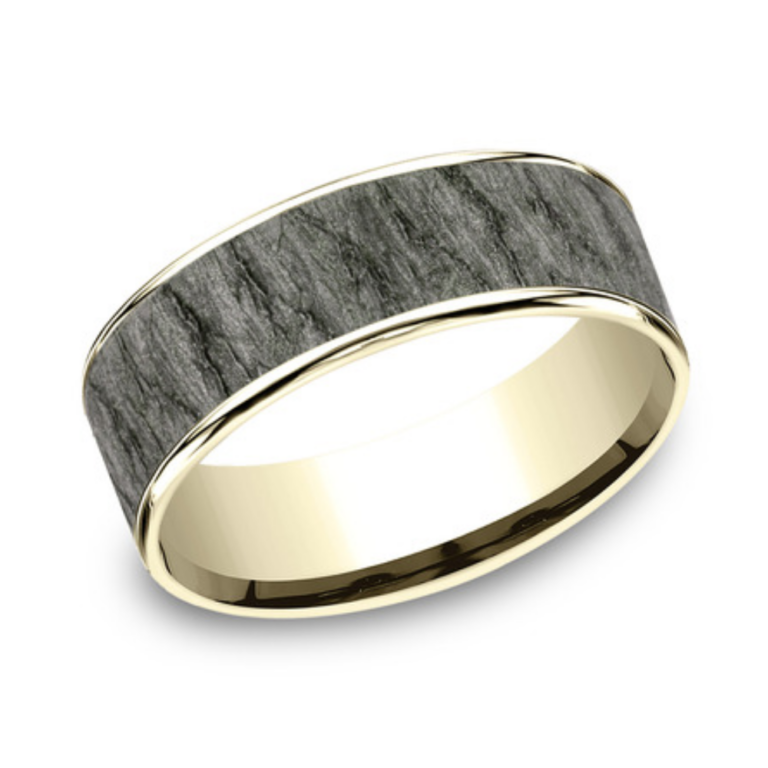 14K Gold and Tantalum 7.5mm – Rock Men’s Wedding Band Ammara Stone 12