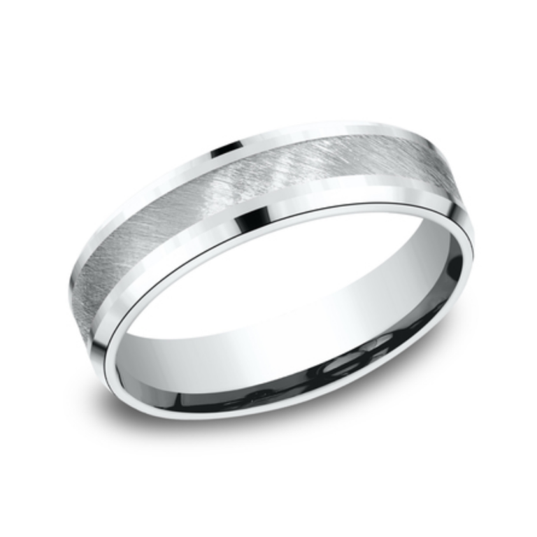 14K Two-Tone Gold 6mm – Diagonal Satin Men’s Wedding Band Benchmark 22