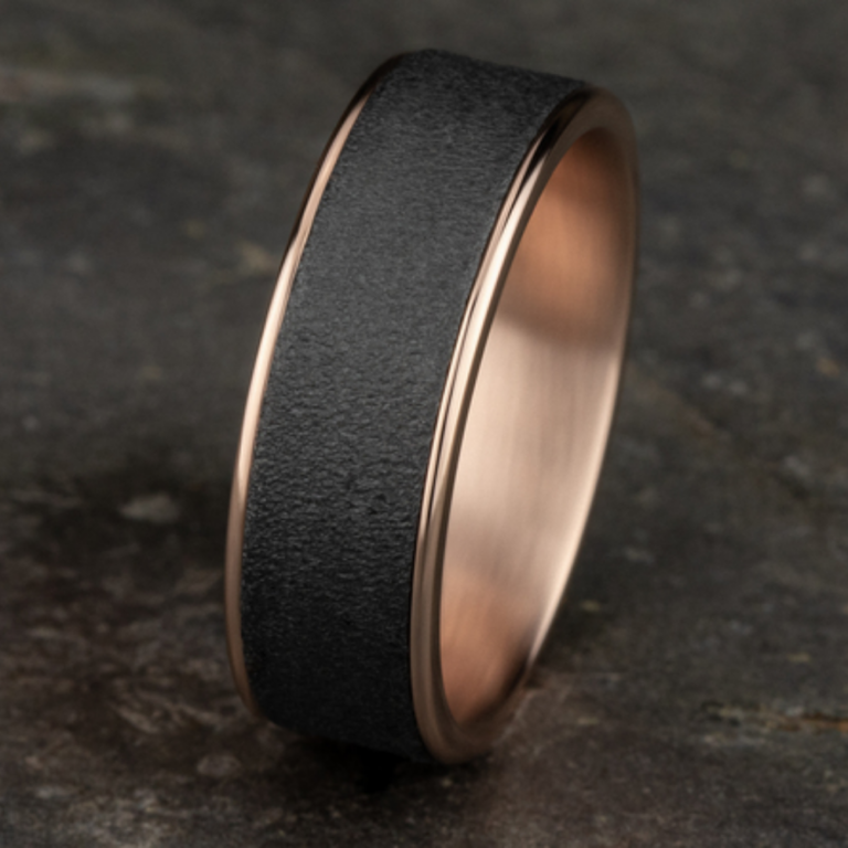14K Gold and Tantalum 7.5mm – Wire Brush Men’s Wedding Band Ammara Stone 19