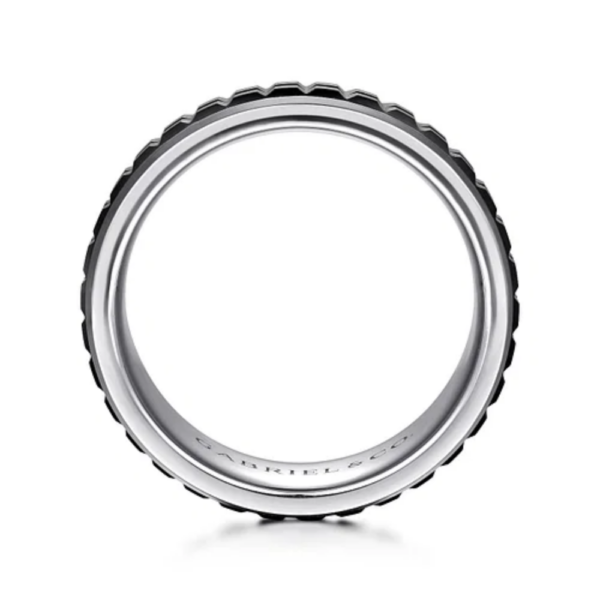 14K Gold and Black Ceramic 7mm - Men's Wedding Band - Image 3
