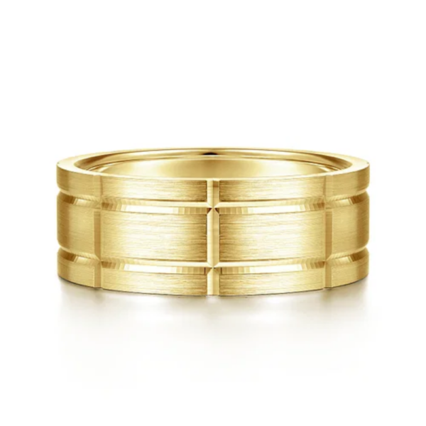 14K Gold 8mm - Satin Checkered Pattern Men's Wedding Band - Image 9