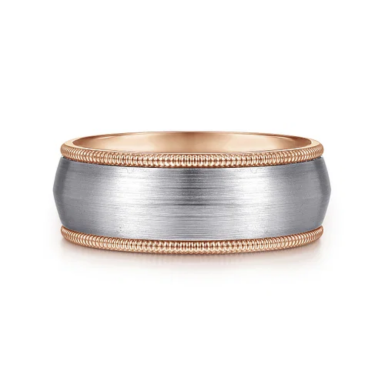 14K Two-Tone Gold 8mm – Satin Finish Men’s Wedding Band Gabriel 40